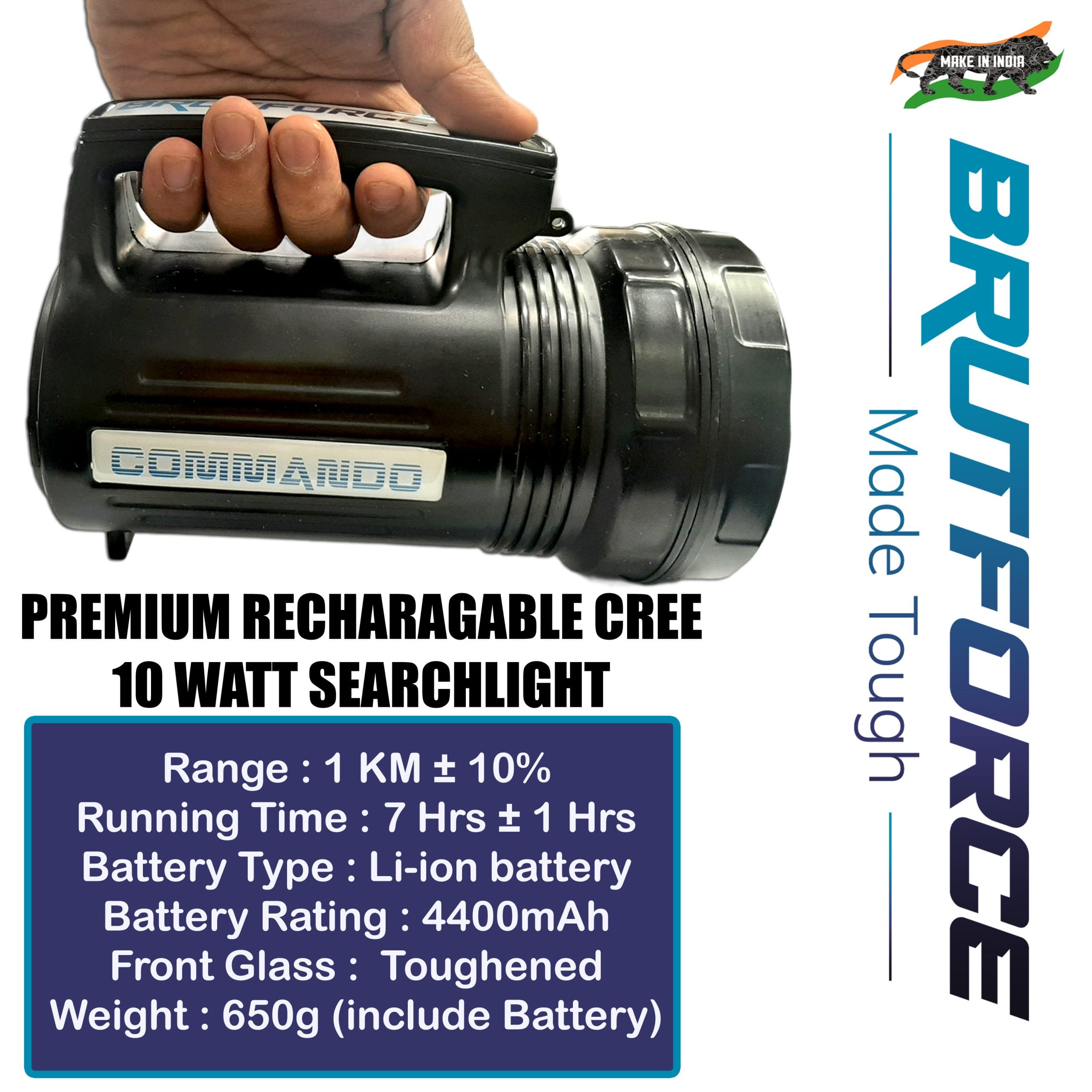 BRUTFORCE 10 Watt CREE Led Hand Held Search Light/Emergency Light/Torch (Commando) - Image 3