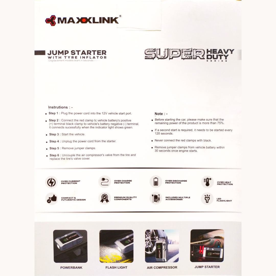 Heavy duty Jump Starter 4 in 1 Multi Task Device with Tyre Inflator | Power Bank and flash light - Image 5